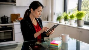 Businesswoman using Microsoft partner discounts dashboard