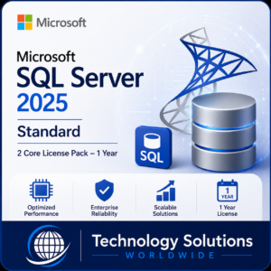 Microsoft SQL Server 2025 Standard – 2 Core License Pack – 1 Year ($1,304.10) info@techsolworld.com or (800)998-2792